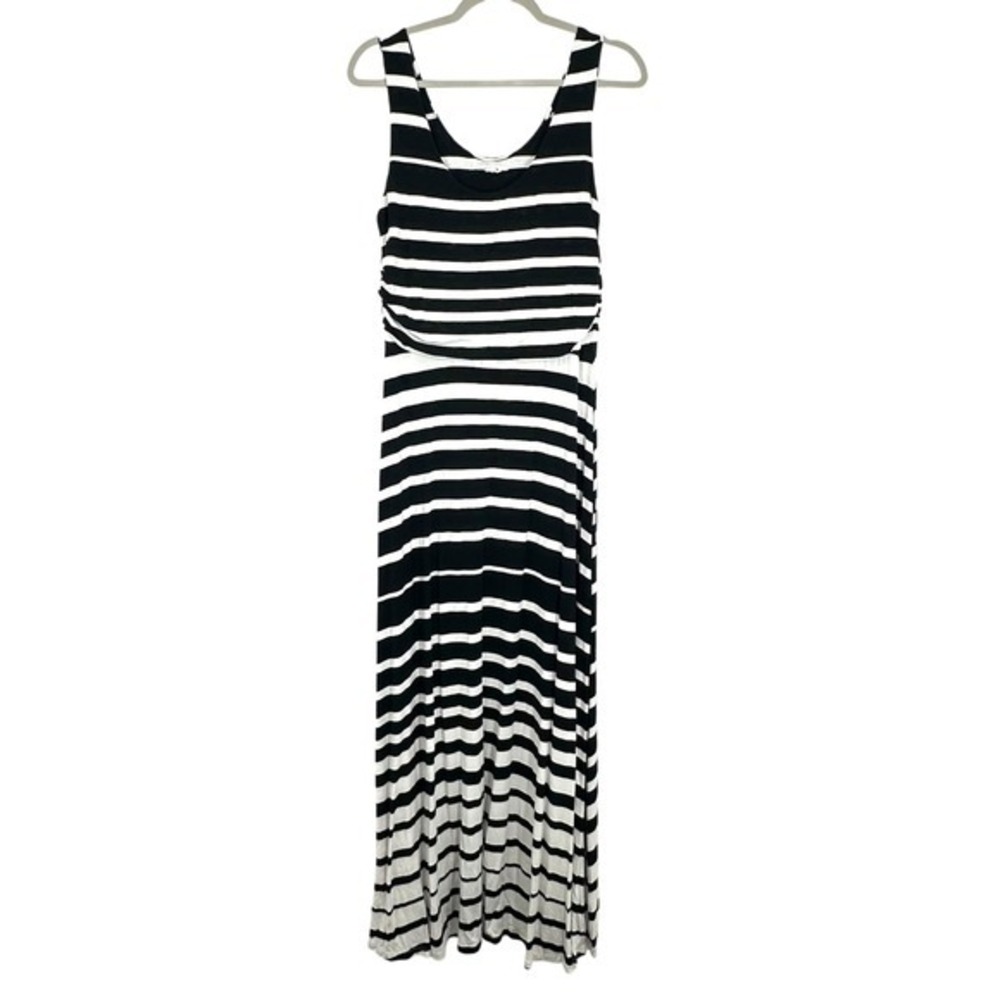 Athleta Black White Striped Modal Blend Maxi Dress Sleeveless Casual Comfortable